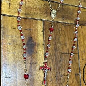 Elegant Red and Gold Rosary Necklace
